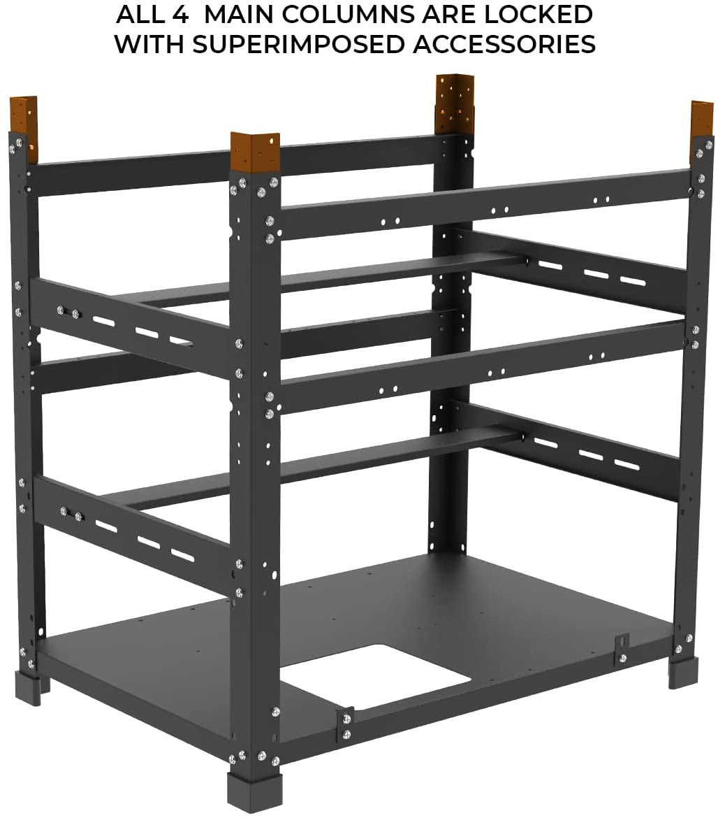 AAAwave The Sluice V.2 Up to 12 GPU Stackable Mining Rig Frame and 4 pcs of stacking brackets (Black)