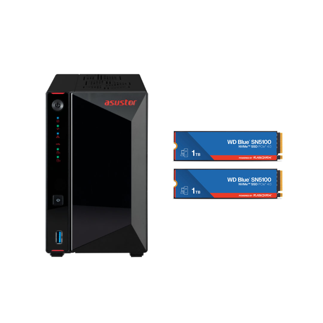 Asustor AS5402T Nimbustor 2 Gen2 2 Bay NAS,Quad-Core 2.0GHz CPU,Dual 2.5GbE Ports,4GB DDR4,4x M.2 SSD Slots (Diskless)