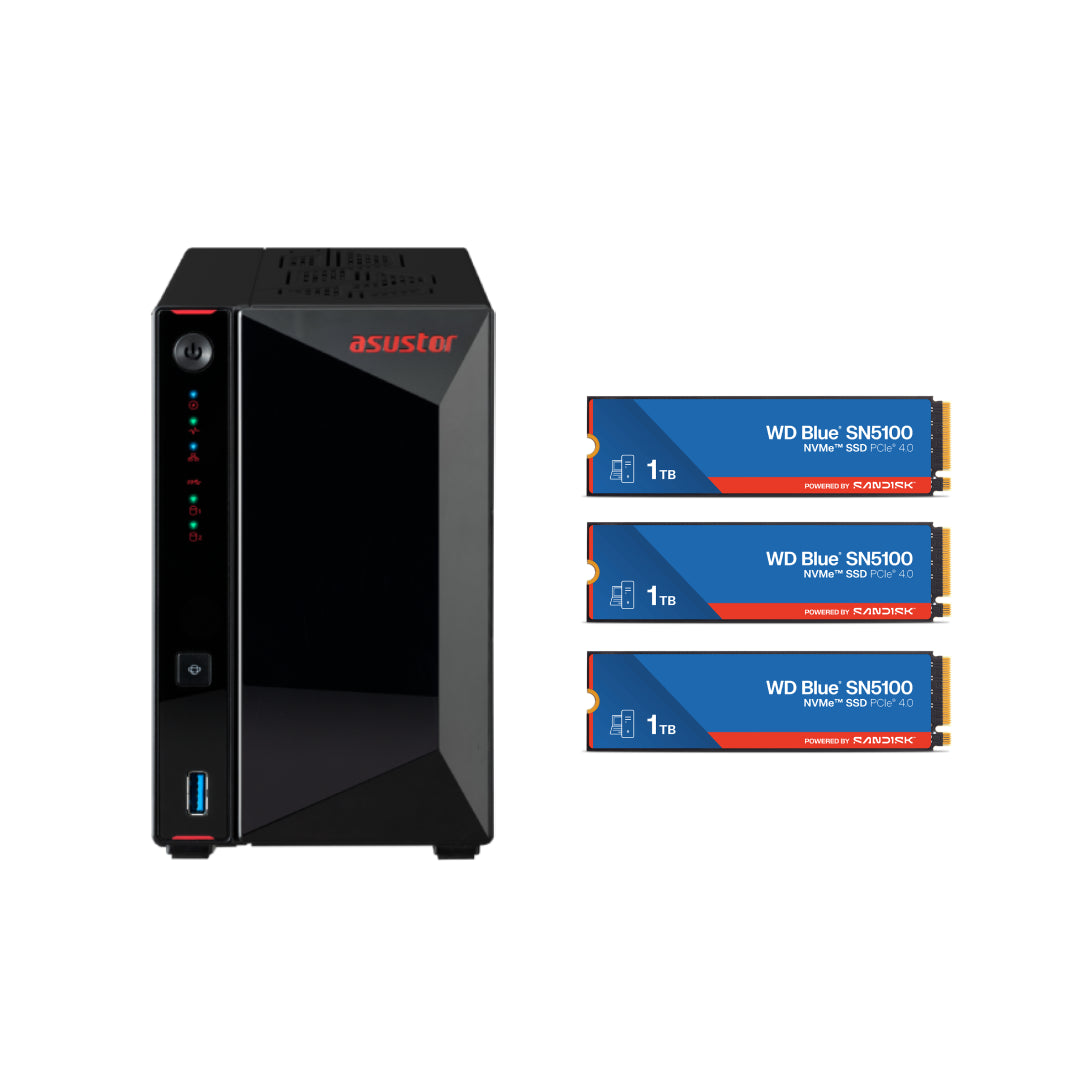 Asustor AS5402T Nimbustor 2 Gen2 2 Bay NAS,Quad-Core 2.0GHz CPU,Dual 2.5GbE Ports,4GB DDR4,4x M.2 SSD Slots (Diskless)
