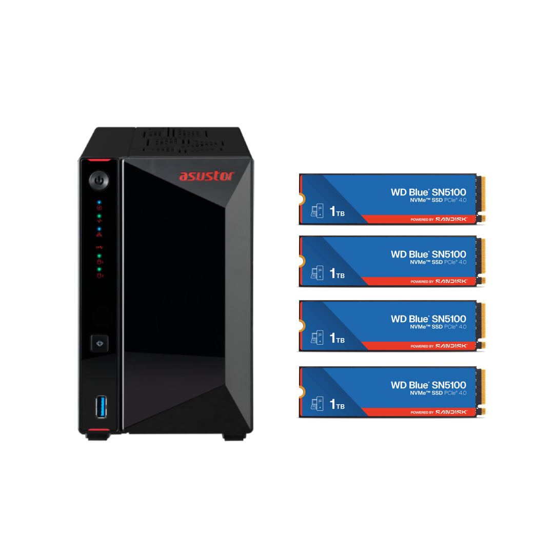 Asustor AS5402T Nimbustor 2 Gen2 2 Bay NAS,Quad-Core 2.0GHz CPU,Dual 2.5GbE Ports,4GB DDR4,4x M.2 SSD Slots (Diskless)