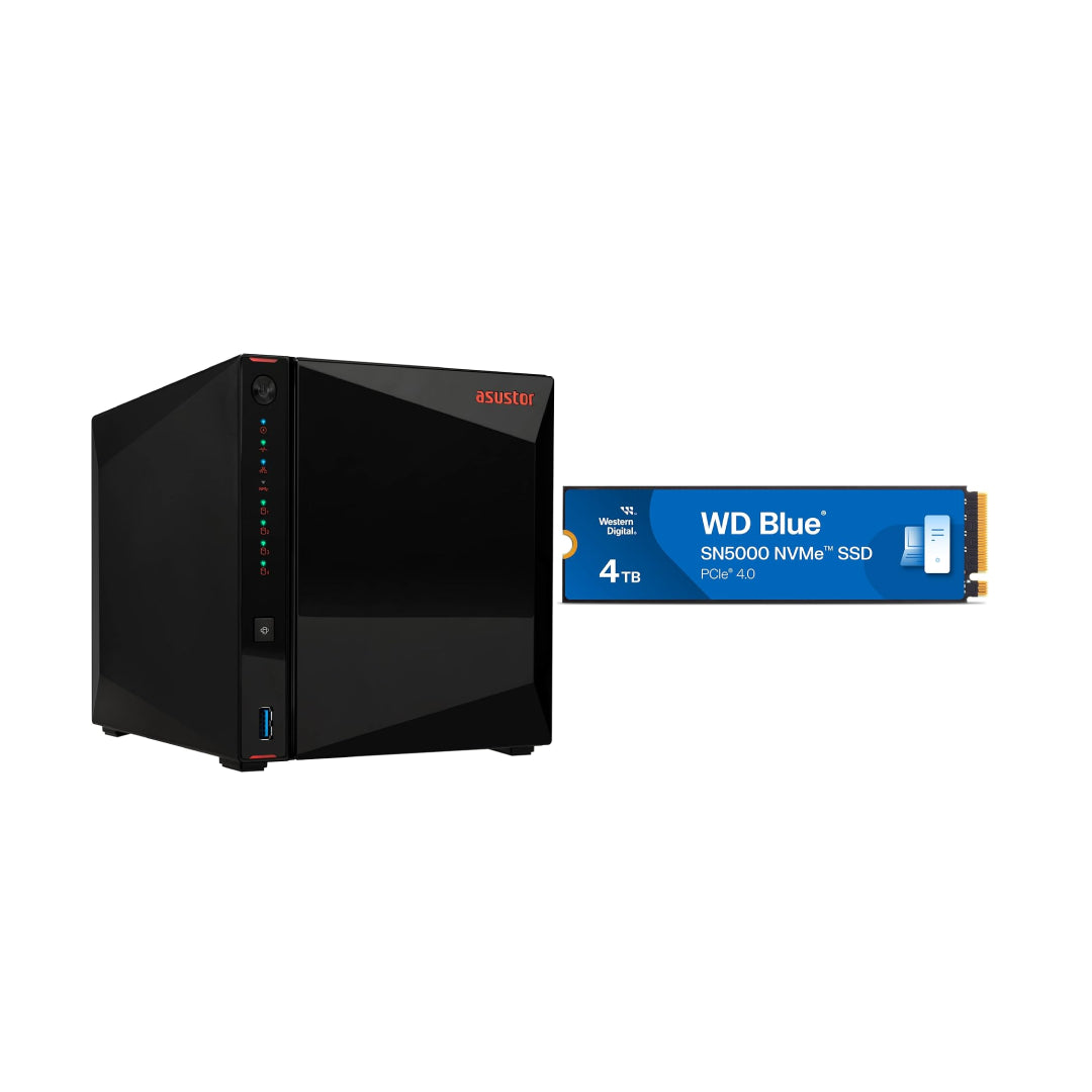 Asustor AS5404T Nimbustor 4 Gen2  4 Bay NAS,Quad-Core 2.0GHz CPU,Dual 2.5GbE Ports,4GB DDR4,4x M.2 SSD Slots (Diskless)