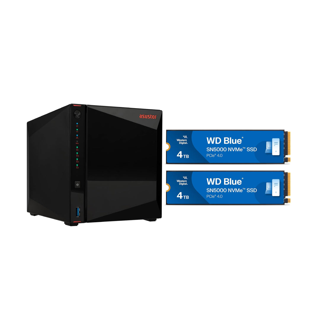 Asustor AS5404T Nimbustor 4 Gen2  4 Bay NAS,Quad-Core 2.0GHz CPU,Dual 2.5GbE Ports,4GB DDR4,4x M.2 SSD Slots (Diskless)