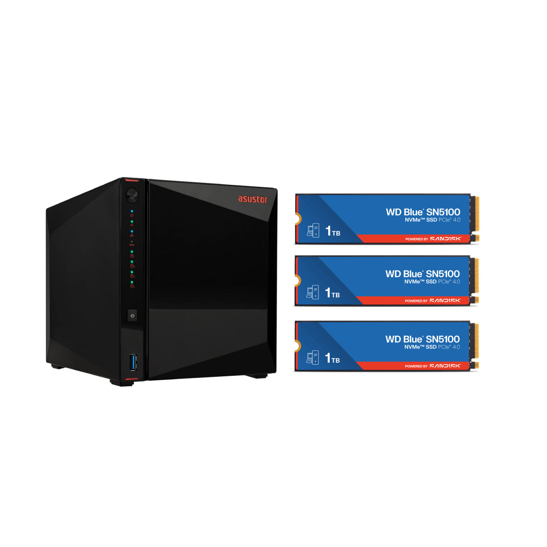 Asustor AS5404T Nimbustor 4 Gen2  4 Bay NAS,Quad-Core 2.0GHz CPU,Dual 2.5GbE Ports,4GB DDR4,4x M.2 SSD Slots (Diskless)