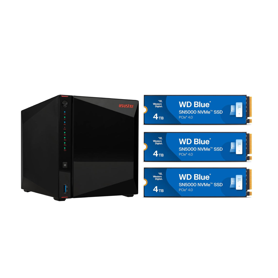 Asustor AS5404T Nimbustor 4 Gen2  4 Bay NAS,Quad-Core 2.0GHz CPU,Dual 2.5GbE Ports,4GB DDR4,4x M.2 SSD Slots (Diskless)