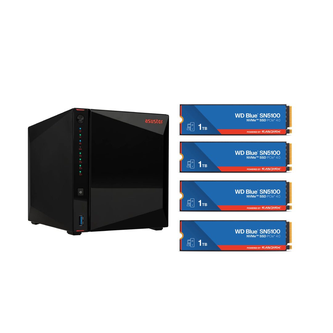 Asustor AS5404T Nimbustor 4 Gen2  4 Bay NAS,Quad-Core 2.0GHz CPU,Dual 2.5GbE Ports,4GB DDR4,4x M.2 SSD Slots (Diskless)