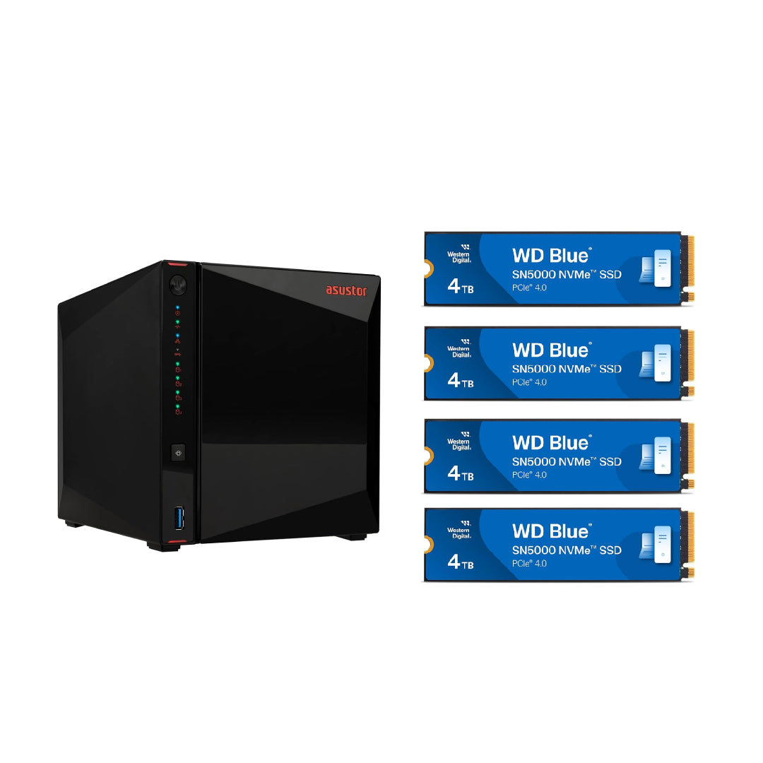 Asustor AS5404T Nimbustor 4 Gen2  4 Bay NAS,Quad-Core 2.0GHz CPU,Dual 2.5GbE Ports,4GB DDR4,4x M.2 SSD Slots (Diskless)