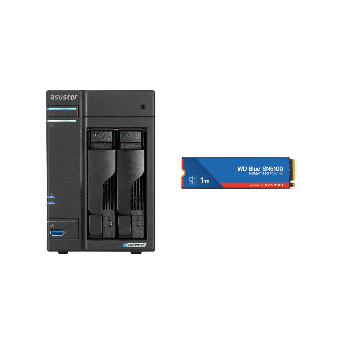 Asustor Lockerstor 2 Gen2+ 2 Bay NAS, Quad-Core 2.0GHz CPU, 2x5GbE ,4GB RAM DDR4, 4x M.2 SSD Slots (Diskless) AS6702T v2