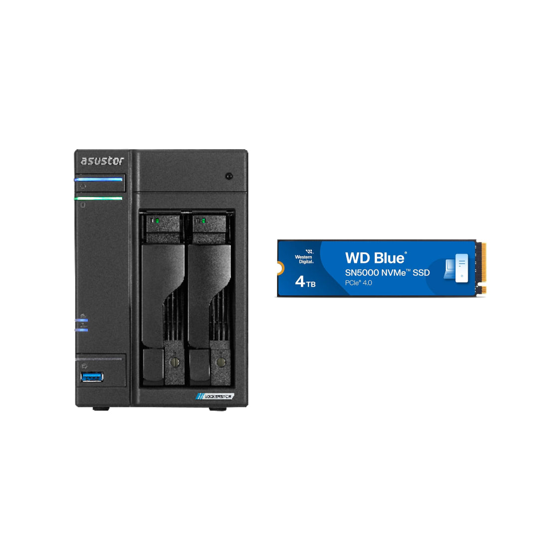 Asustor LOCKERSTOR 2 Gen 2, Medium Business 2-Bays NAS, Intel Quad-Core 2.0GHz CPU, 2.5GbE Port, 4GB DDR4 RAM, Network Attached Storage (Diskless) AS6702T