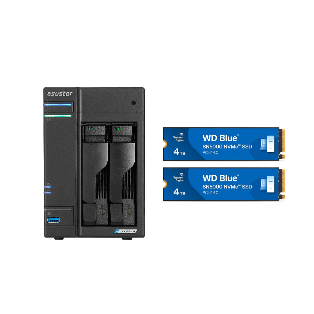 Asustor LOCKERSTOR 2 Gen 2, Medium Business 2-Bays NAS, Intel Quad-Core 2.0GHz CPU, 2.5GbE Port, 4GB DDR4 RAM, Network Attached Storage (Diskless) AS6702T