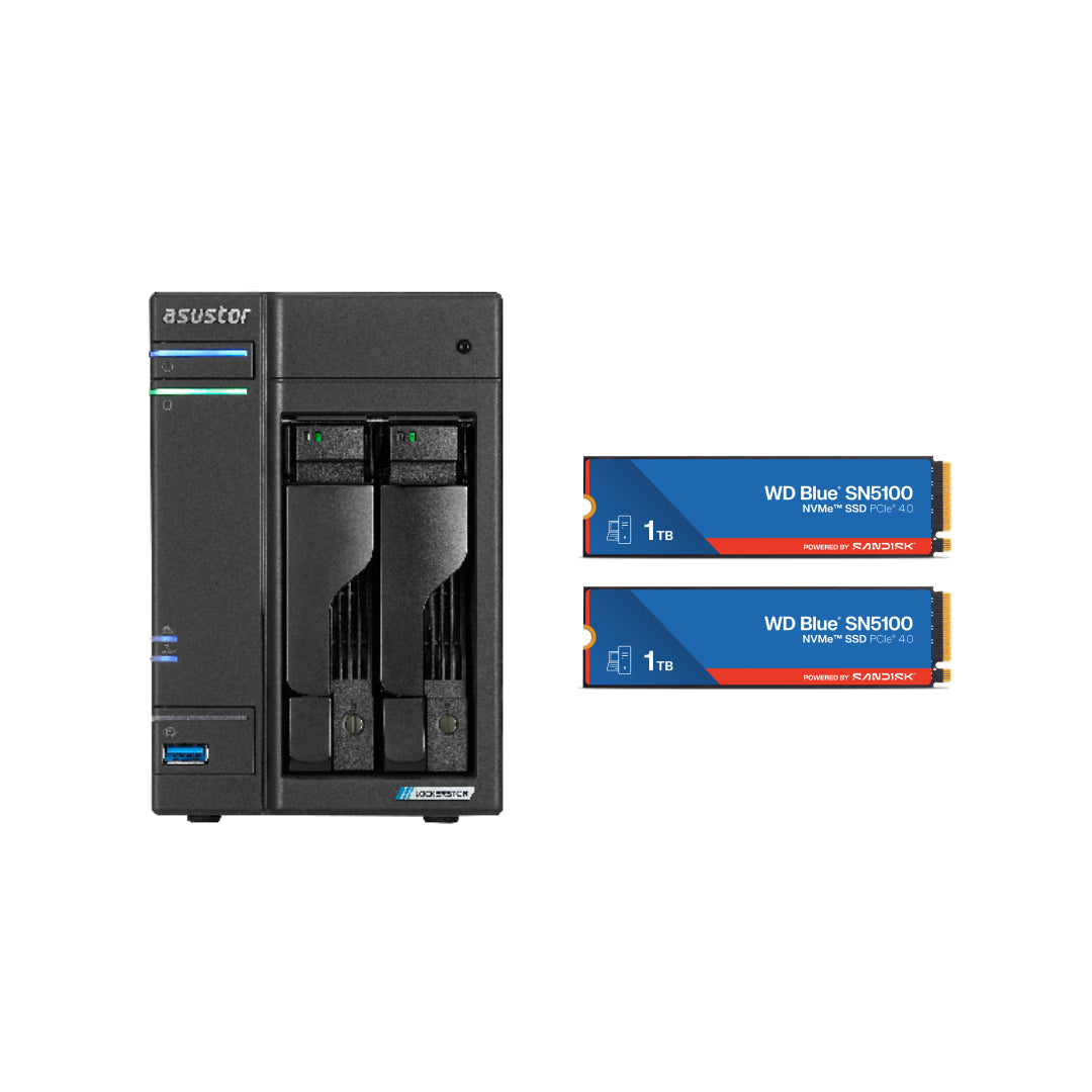 Asustor LOCKERSTOR 2 Gen 2, Medium Business 2-Bays NAS, Intel Quad-Core 2.0GHz CPU, 2.5GbE Port, 4GB DDR4 RAM, Network Attached Storage (Diskless) AS6702T