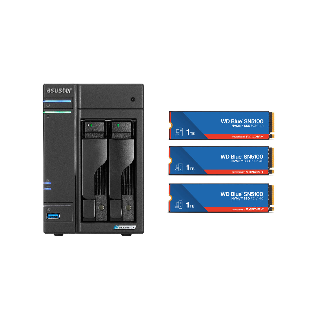 Asustor LOCKERSTOR 2 Gen 2, Medium Business 2-Bays NAS, Intel Quad-Core 2.0GHz CPU, 2.5GbE Port, 4GB DDR4 RAM, Network Attached Storage (Diskless) AS6702T