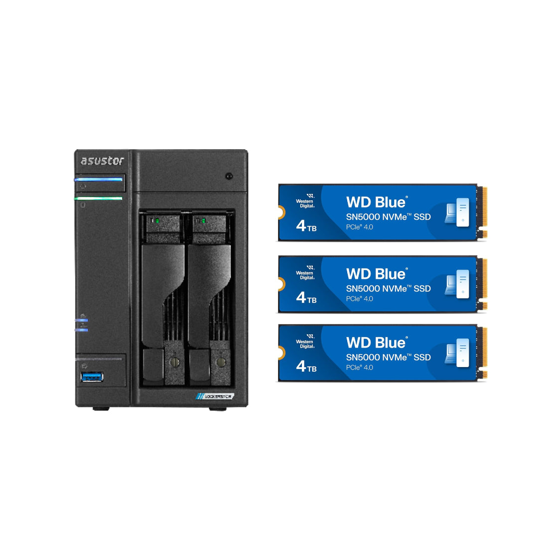 Asustor LOCKERSTOR 2 Gen 2, Medium Business 2-Bays NAS, Intel Quad-Core 2.0GHz CPU, 2.5GbE Port, 4GB DDR4 RAM, Network Attached Storage (Diskless) AS6702T