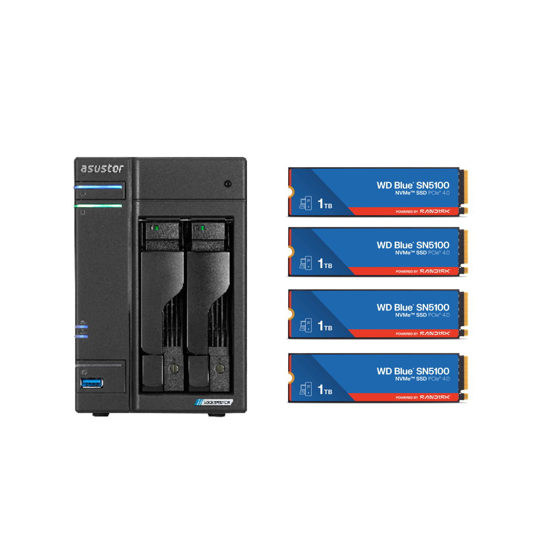 Asustor LOCKERSTOR 2 Gen 2, Medium Business 2-Bays NAS, Intel Quad-Core 2.0GHz CPU, 2.5GbE Port, 4GB DDR4 RAM, Network Attached Storage (Diskless) AS6702T