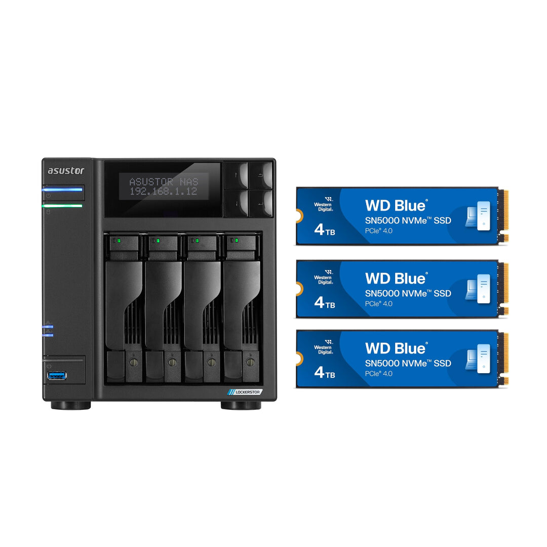 Asustor Lockerstor 4 Gen2+ 4 Bay NAS, Quad-Core 2.0GHz CPU, 2x5GbE, 4GB RAM DDR4, 4x M.2 SSD Slots (Diskless) AS6704T v2