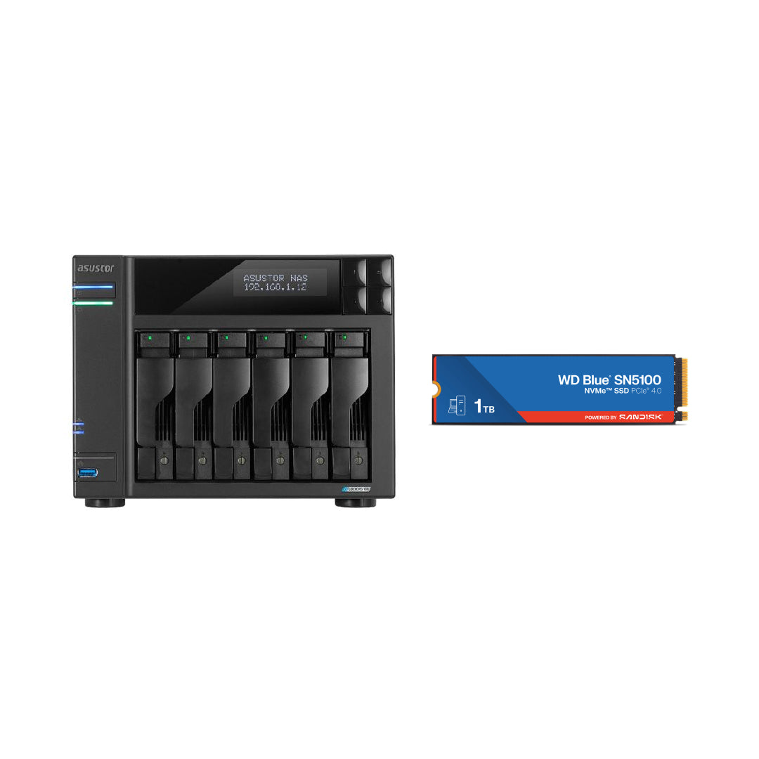 Asustor Lockerstor 6 Gen2+ 6 Bay NAS, Quad-Core 2.0GHz CPU, 2x5GbE, 8GB RAM DDR4, 4x M.2 SSD Slots (Diskless) AS6706T v2