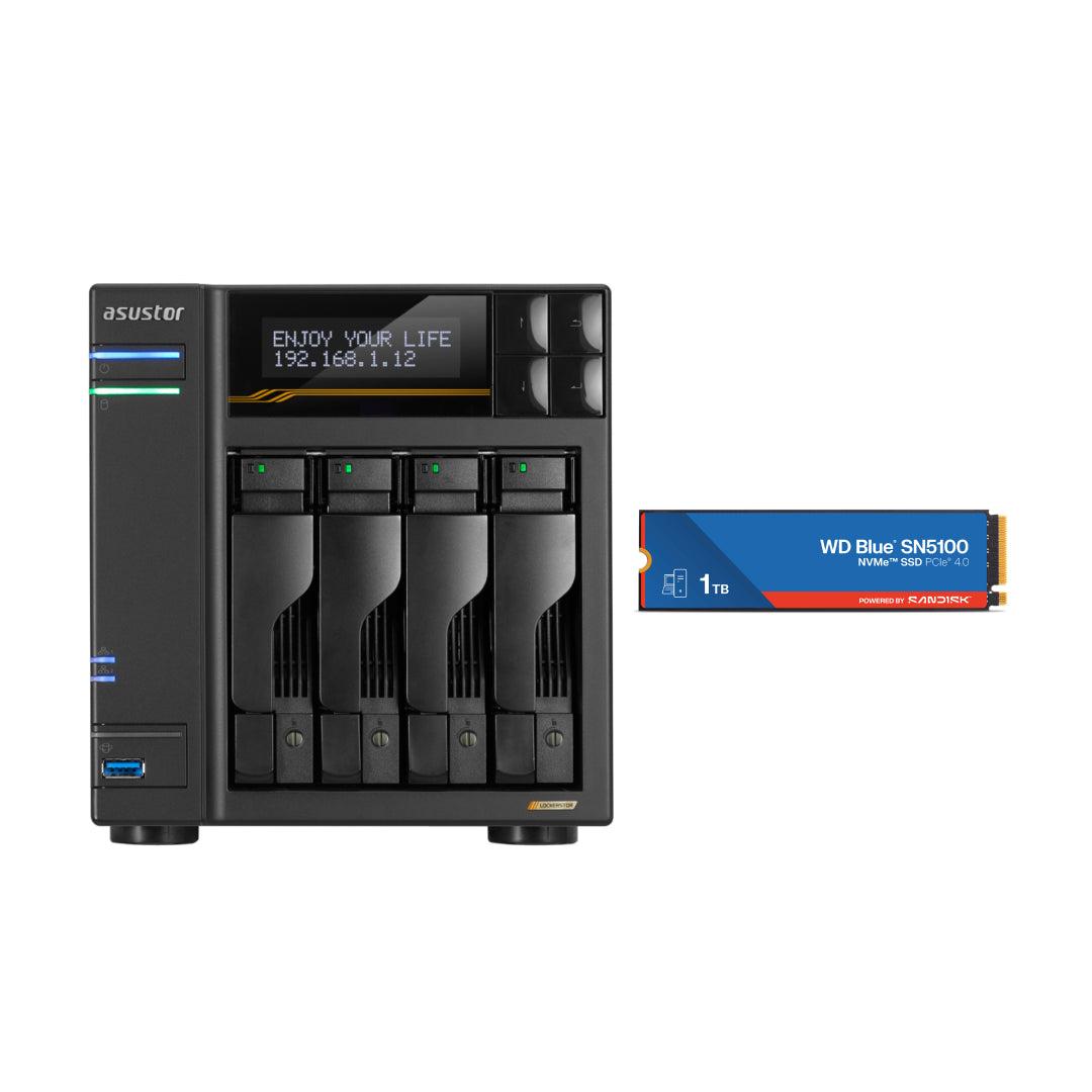 Asustor Lockerstor 4 Gen3 4 Bay NAS, Quad-Core 2.3GHz, 2x 10GbE Ports, 16G ECC DDR5, 4x M.2 SSD Slots (Diskless) AS6804T