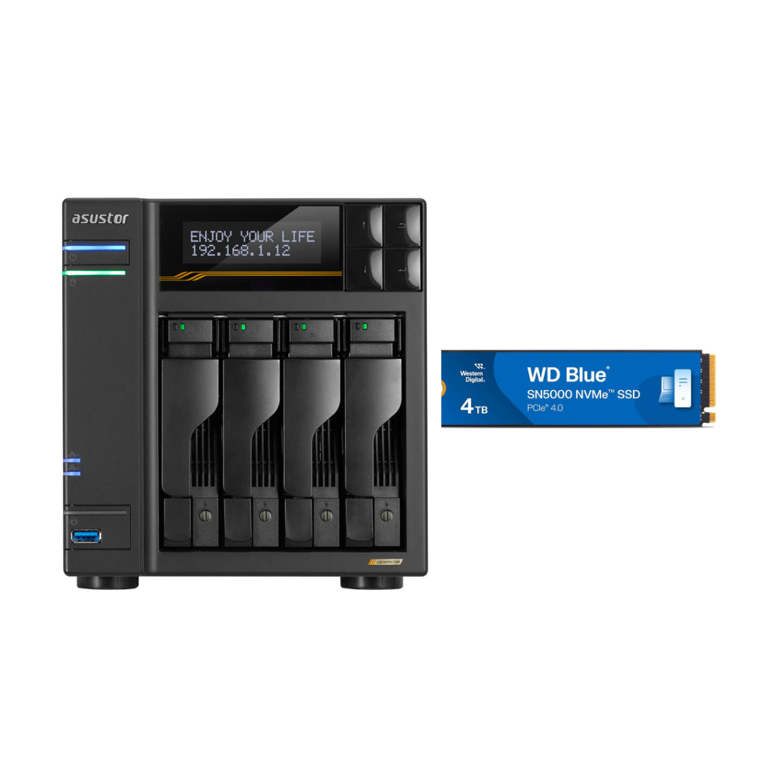 Asustor Lockerstor 4 Gen3 4 Bay NAS, Quad-Core 2.3GHz, 2x 10GbE Ports, 16G ECC DDR5, 4x M.2 SSD Slots (Diskless) AS6804T