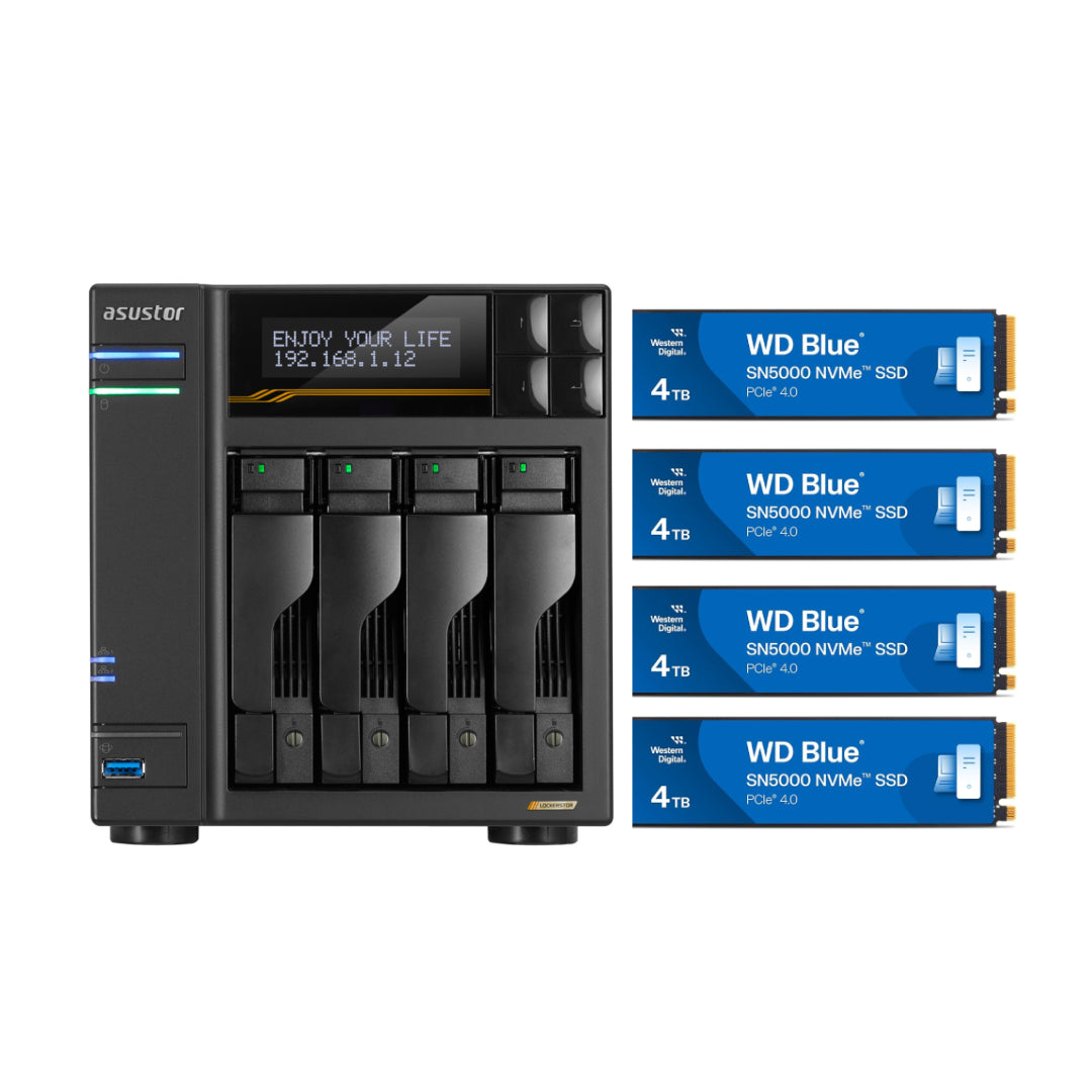 Asustor Lockerstor 4 Gen3 4 Bay NAS, Quad-Core 2.3GHz, 2x 10GbE Ports, 16G ECC DDR5, 4x M.2 SSD Slots (Diskless) AS6804T