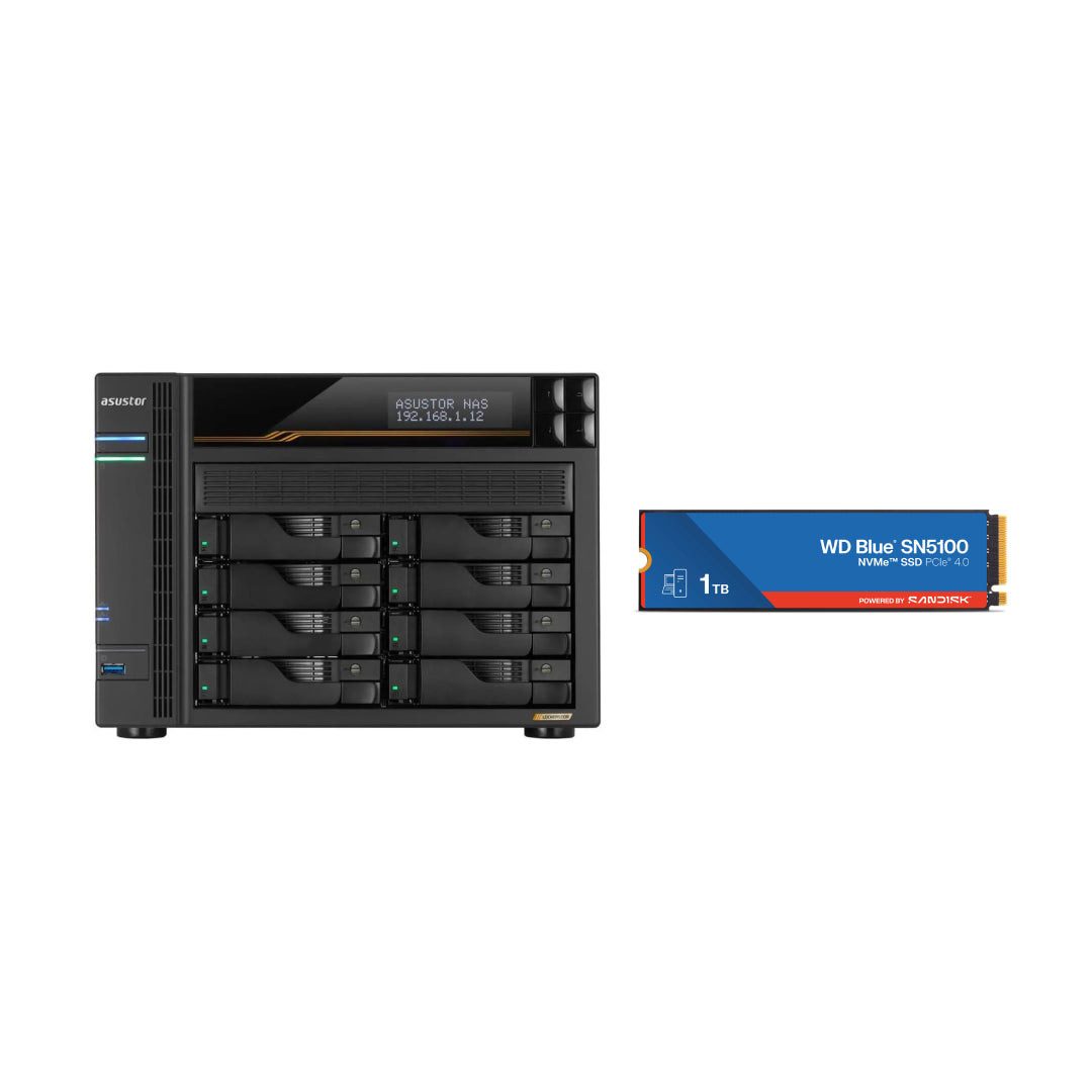 Asustor LOCKERSTOR 8 Gen 3, Medium Business 8-Bays NAS, AMD Quad-Core 2.3GHz CPU, 2.5GbE & 10GbE Ports, 16GB ECC DDR5 RAM, Network Attached Storage (Diskless) AS6808T