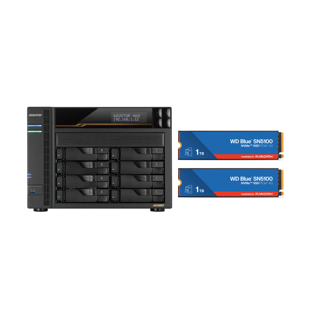 Asustor LOCKERSTOR 8 Gen 3, Medium Business 8-Bays NAS, AMD Quad-Core 2.3GHz CPU, 2.5GbE & 10GbE Ports, 16GB ECC DDR5 RAM, Network Attached Storage (Diskless) AS6808T