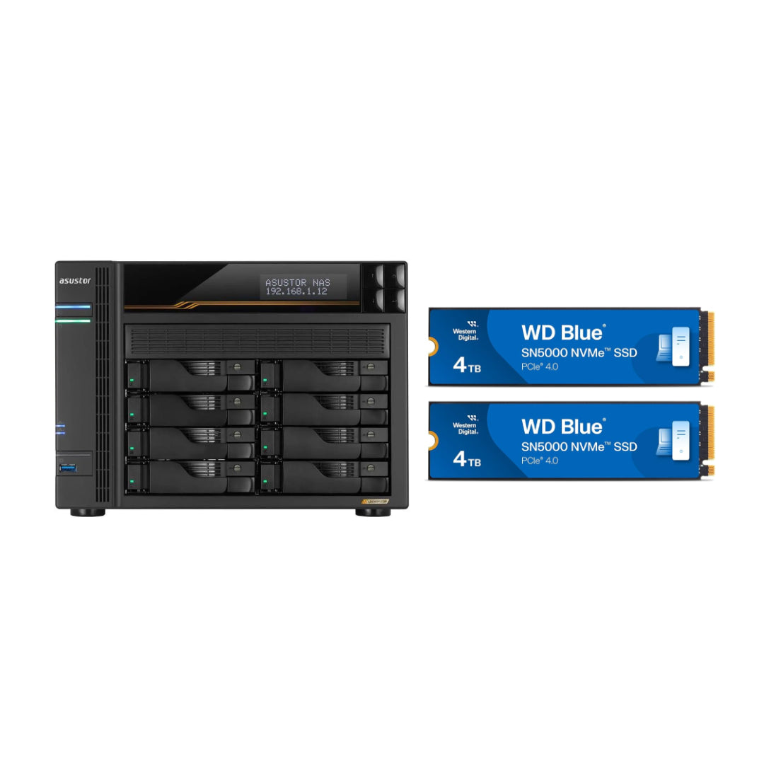 Asustor LOCKERSTOR 8 Gen 3, Medium Business 8-Bays NAS, AMD Quad-Core 2.3GHz CPU, 2.5GbE & 10GbE Ports, 16GB ECC DDR5 RAM, Network Attached Storage (Diskless) AS6808T