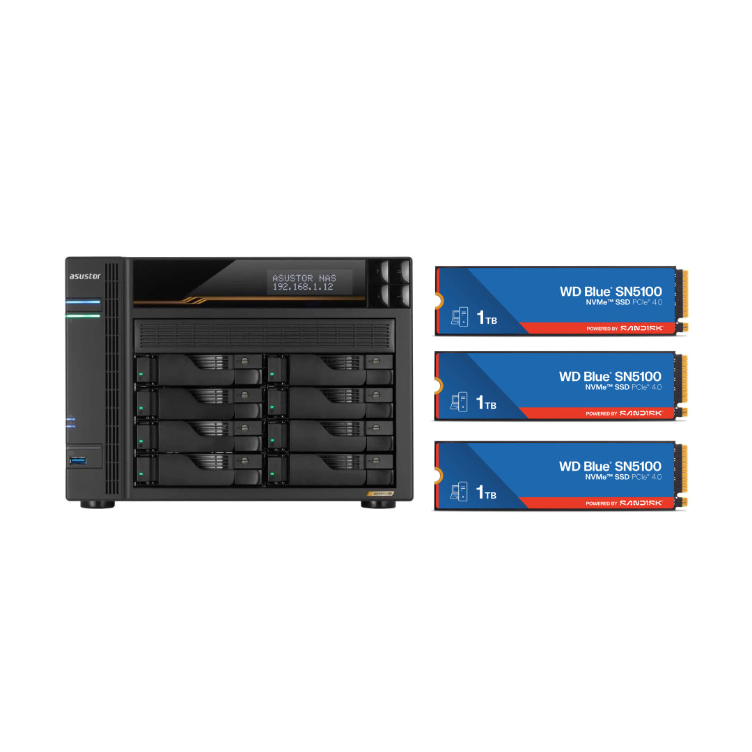 Asustor LOCKERSTOR 8 Gen 3, Medium Business 8-Bays NAS, AMD Quad-Core 2.3GHz CPU, 2.5GbE & 10GbE Ports, 16GB ECC DDR5 RAM, Network Attached Storage (Diskless) AS6808T