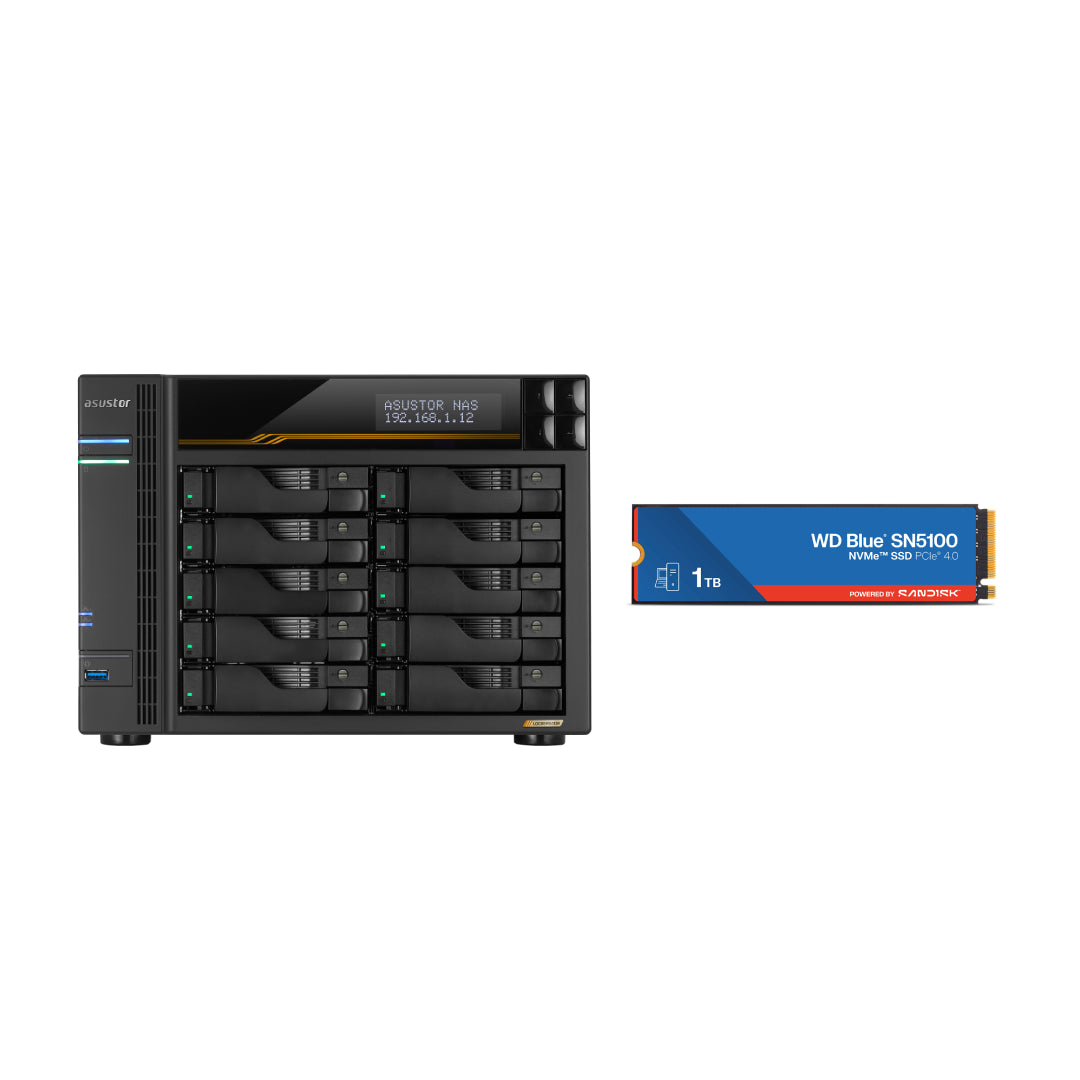 Asustor LOCKERSTOR 10 Gen 3, Medium Business 10-Bays NAS, AMD Quad-Core 2.3GHz CPU, 2.5GbE & 10GbE Ports, 16GB ECC DDR5 RAM, Network Attached Storage (Diskless) AS6810T