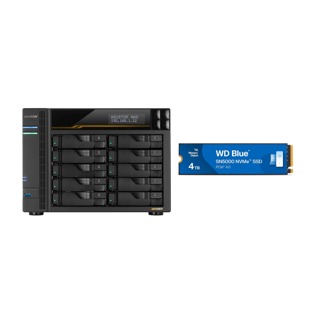 Asustor LOCKERSTOR 10 Gen 3, Medium Business 10-Bays NAS, AMD Quad-Core 2.3GHz CPU, 2.5GbE & 10GbE Ports, 16GB ECC DDR5 RAM, Network Attached Storage (Diskless) AS6810T