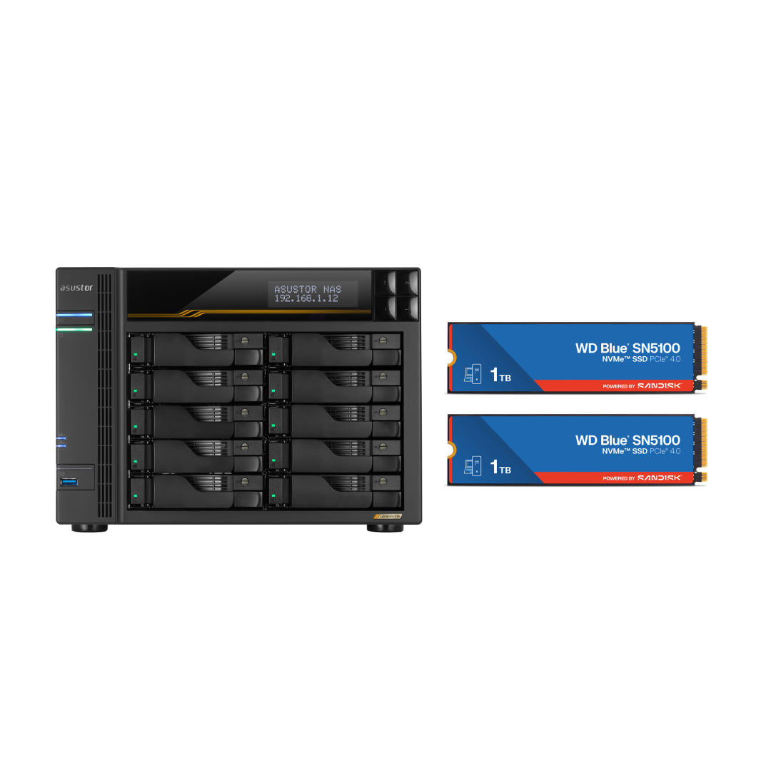 Asustor LOCKERSTOR 10 Gen 3, Medium Business 10-Bays NAS, AMD Quad-Core 2.3GHz CPU, 2.5GbE & 10GbE Ports, 16GB ECC DDR5 RAM, Network Attached Storage (Diskless) AS6810T
