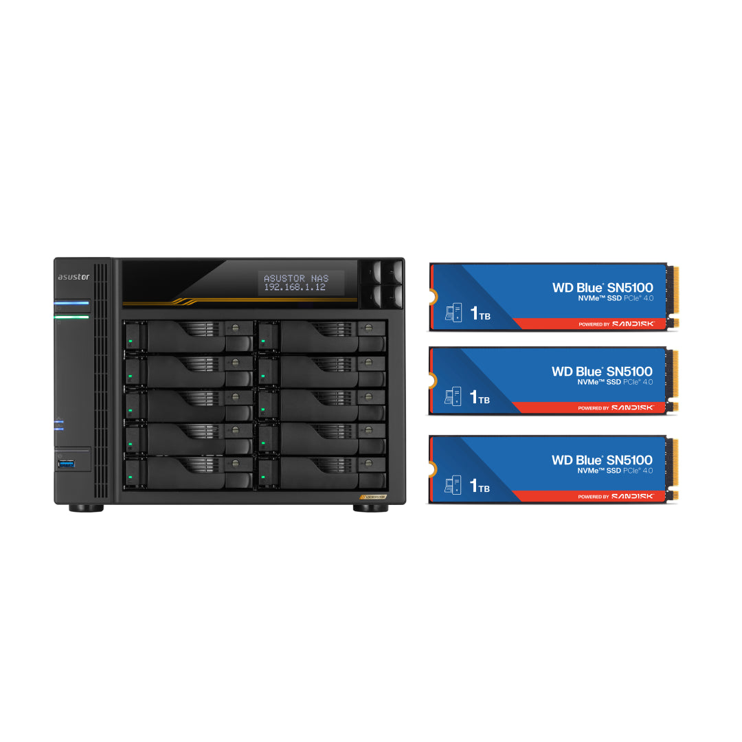 Asustor LOCKERSTOR 10 Gen 3, Medium Business 10-Bays NAS, AMD Quad-Core 2.3GHz CPU, 2.5GbE & 10GbE Ports, 16GB ECC DDR5 RAM, Network Attached Storage (Diskless) AS6810T