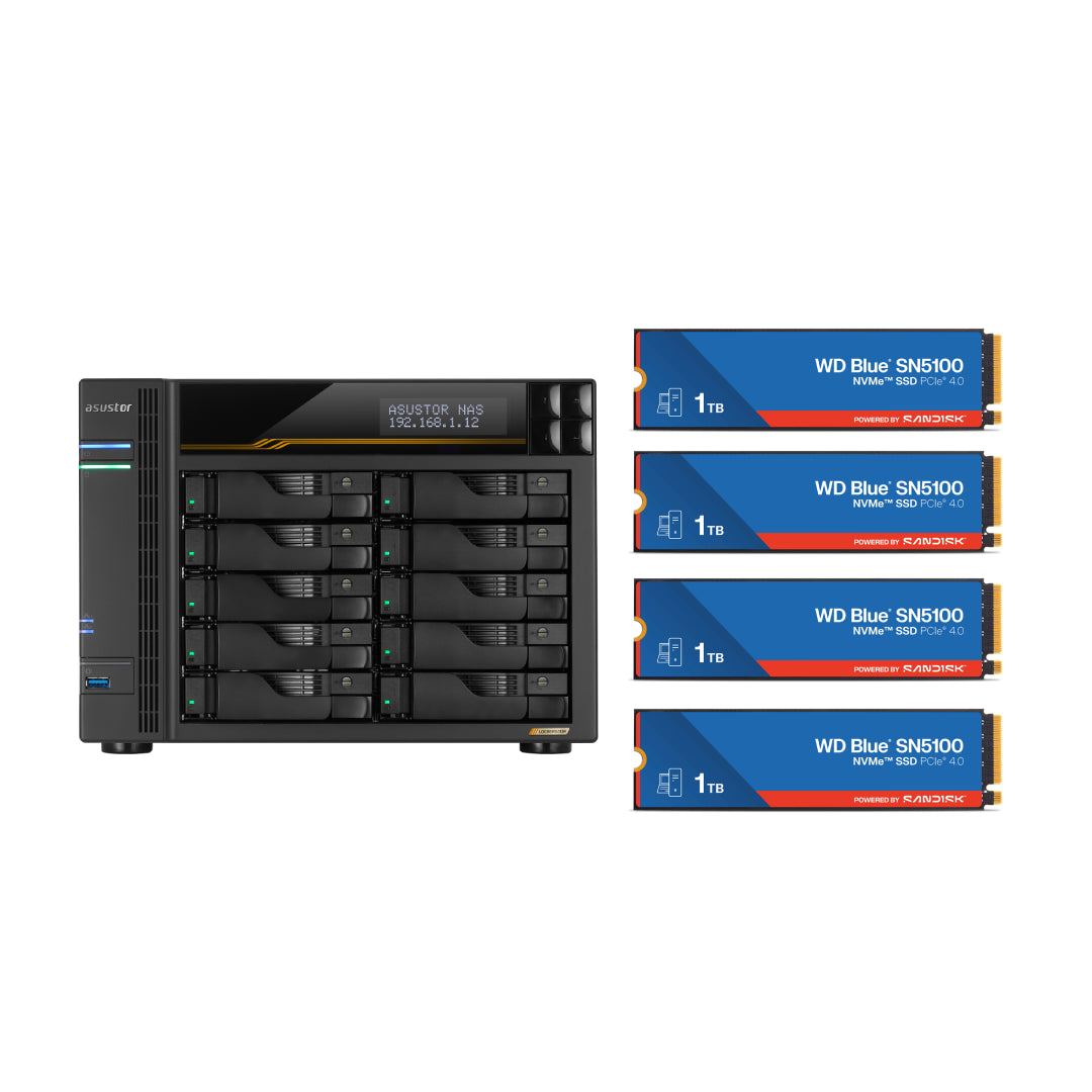 Asustor LOCKERSTOR 10 Gen 3, Medium Business 10-Bays NAS, AMD Quad-Core 2.3GHz CPU, 2.5GbE & 10GbE Ports, 16GB ECC DDR5 RAM, Network Attached Storage (Diskless) AS6810T