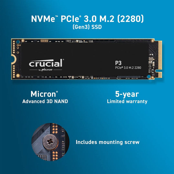 Crucial CT1000P3SSD8 P3 1TB PCIe 3.0 3D NAND NVMe M.2 SSD, up to 3500MB/s Internal Solid State Drive