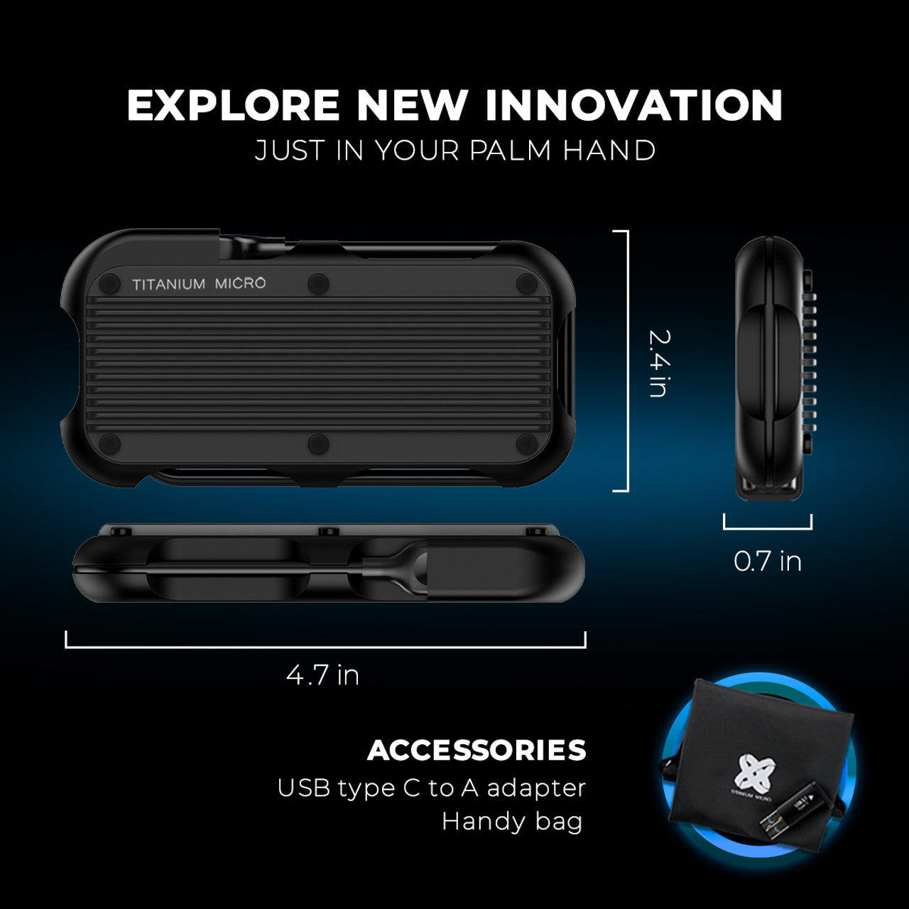 Titanium Micro Mercury 500GB External SSD Up to 1000MB/S NVMe USB 3.1 IP66 for PC Mac Android and Game Console