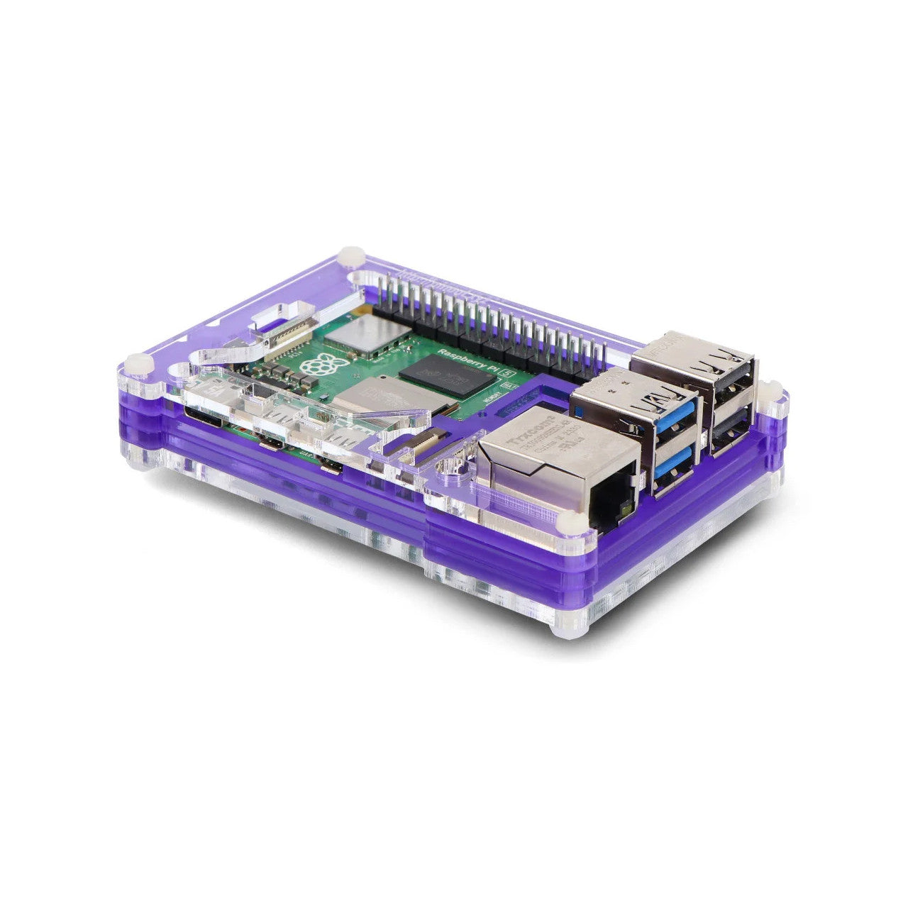 Pibow Coupe 5 Case for Raspberry Pi 5, Slimline Design, Compatible with Active Cooling, Clear Top, HAT/pHAT Ready, Royale PIM679