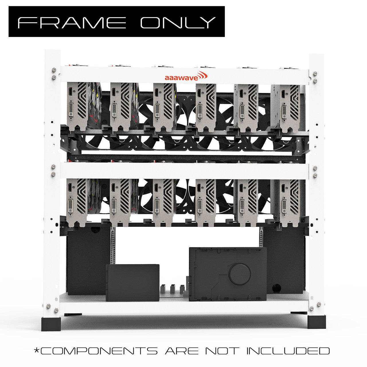 AAAwave 12GPU Mining Rig Frame (white) and 12 x AAAwave PCIe Riser V011Pro 1x to 16x Graphic Extension for GPU Mining