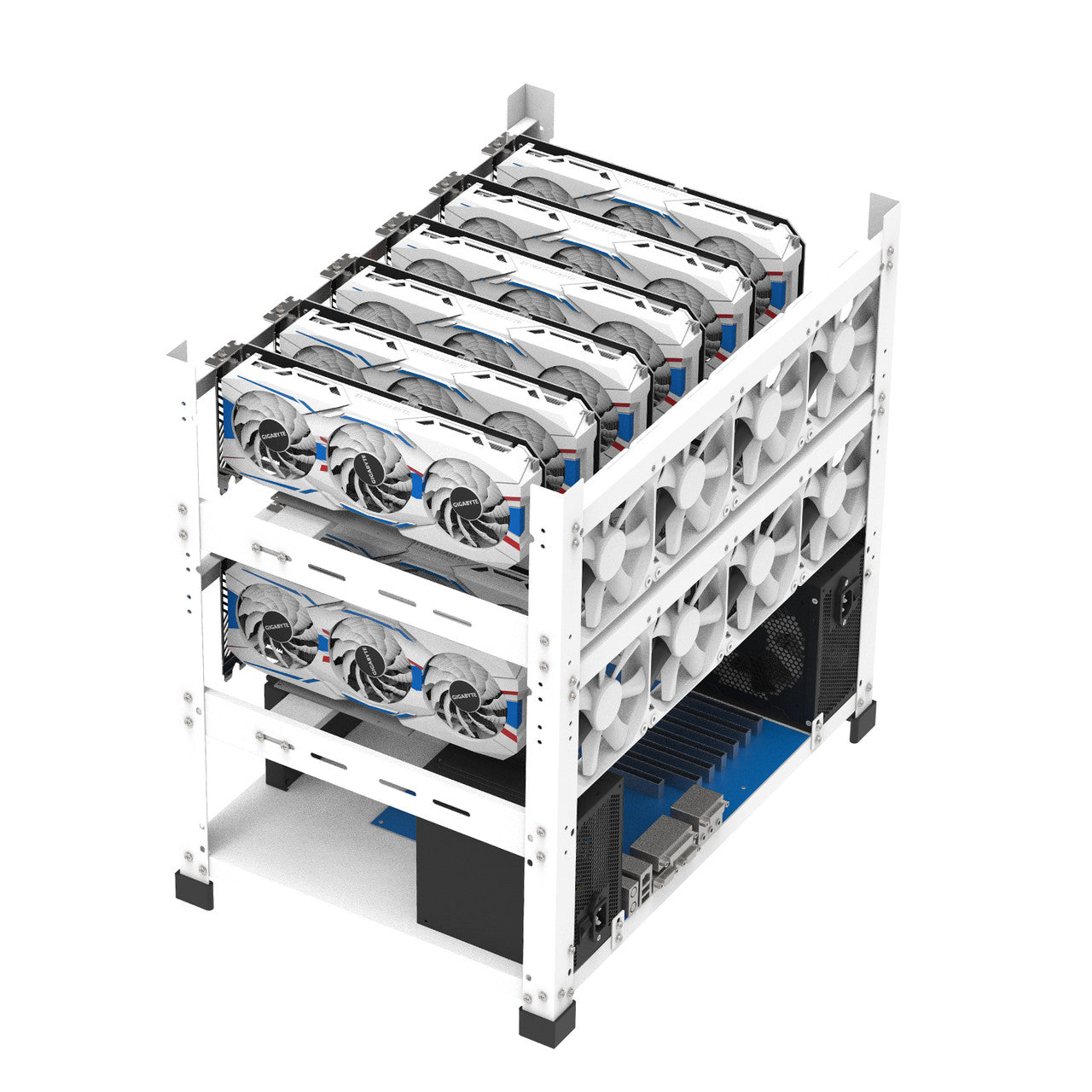 AAAwave 12GPU Mining Rig Frame (white) and 12 x AAAwave PCIe Riser V011Pro 1x to 16x Graphic Extension for GPU Mining