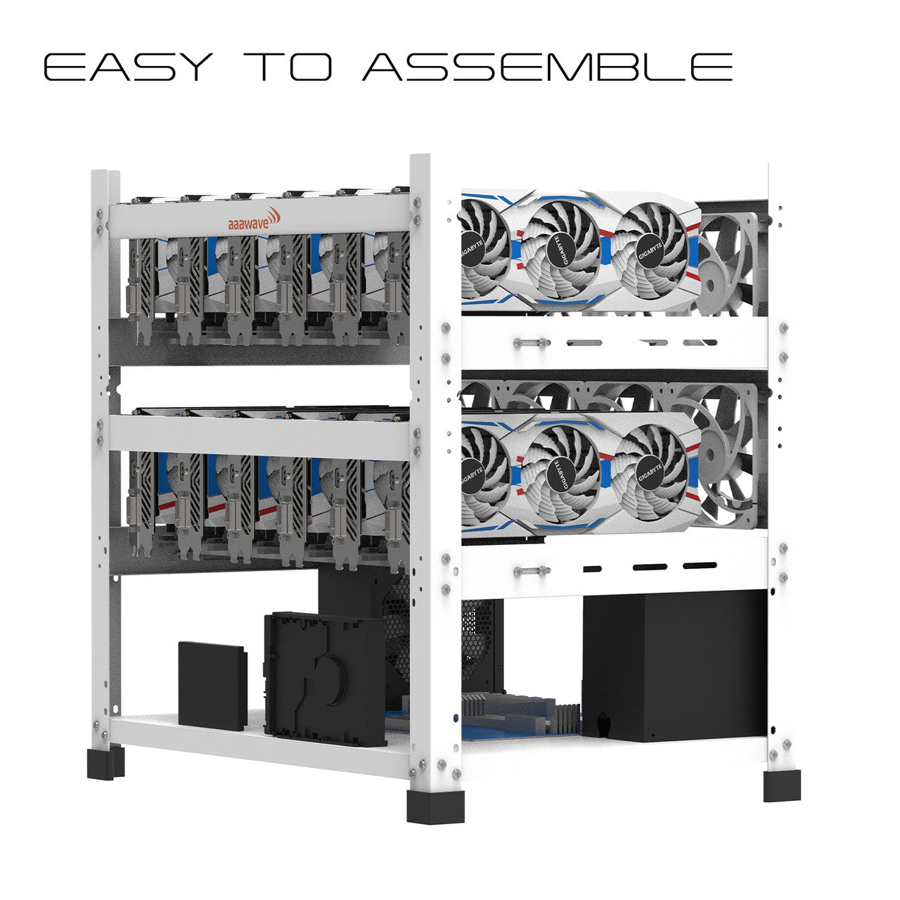 AAAwave 12GPU Mining Rig Frame (white) and 12 x AAAwave PCIe Riser V011Pro 1x to 16x Graphic Extension for GPU Mining