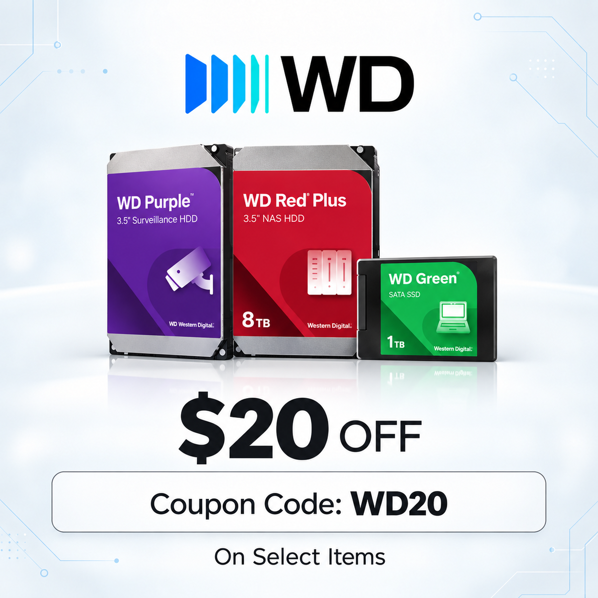 Western Digital $20 off coupon WD20 banner