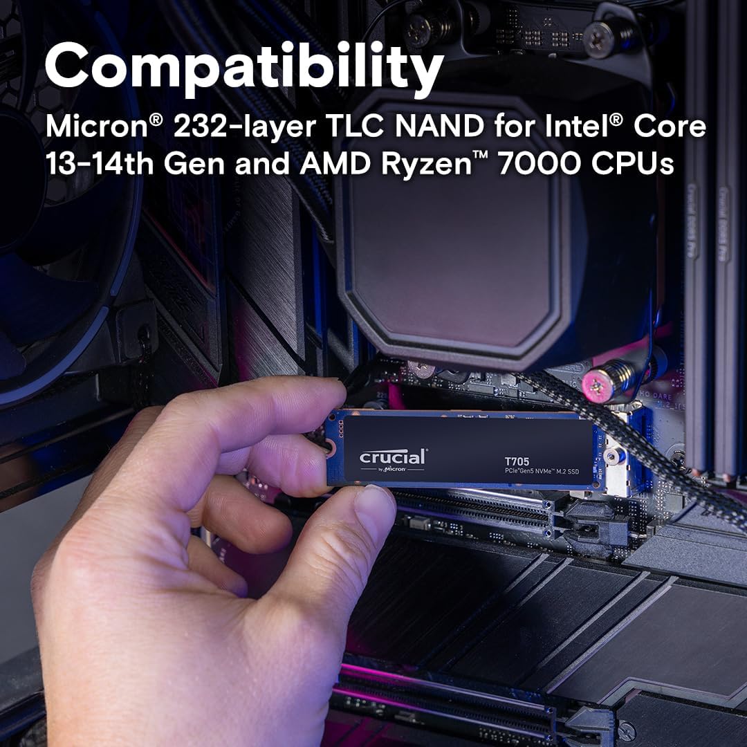 Crucial T705 1TB PCIe Gen5 NVMe M.2 SSD | 13,600MB/s | CT1000T705SSD3