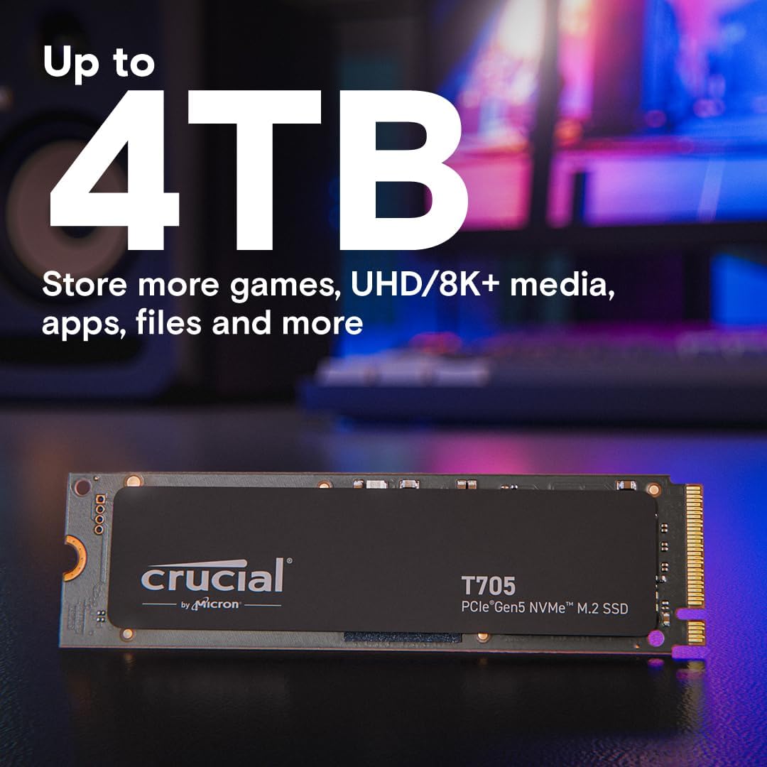 Crucial T705 1TB PCIe Gen5 NVMe M.2 SSD | 13,600MB/s | CT1000T705SSD3