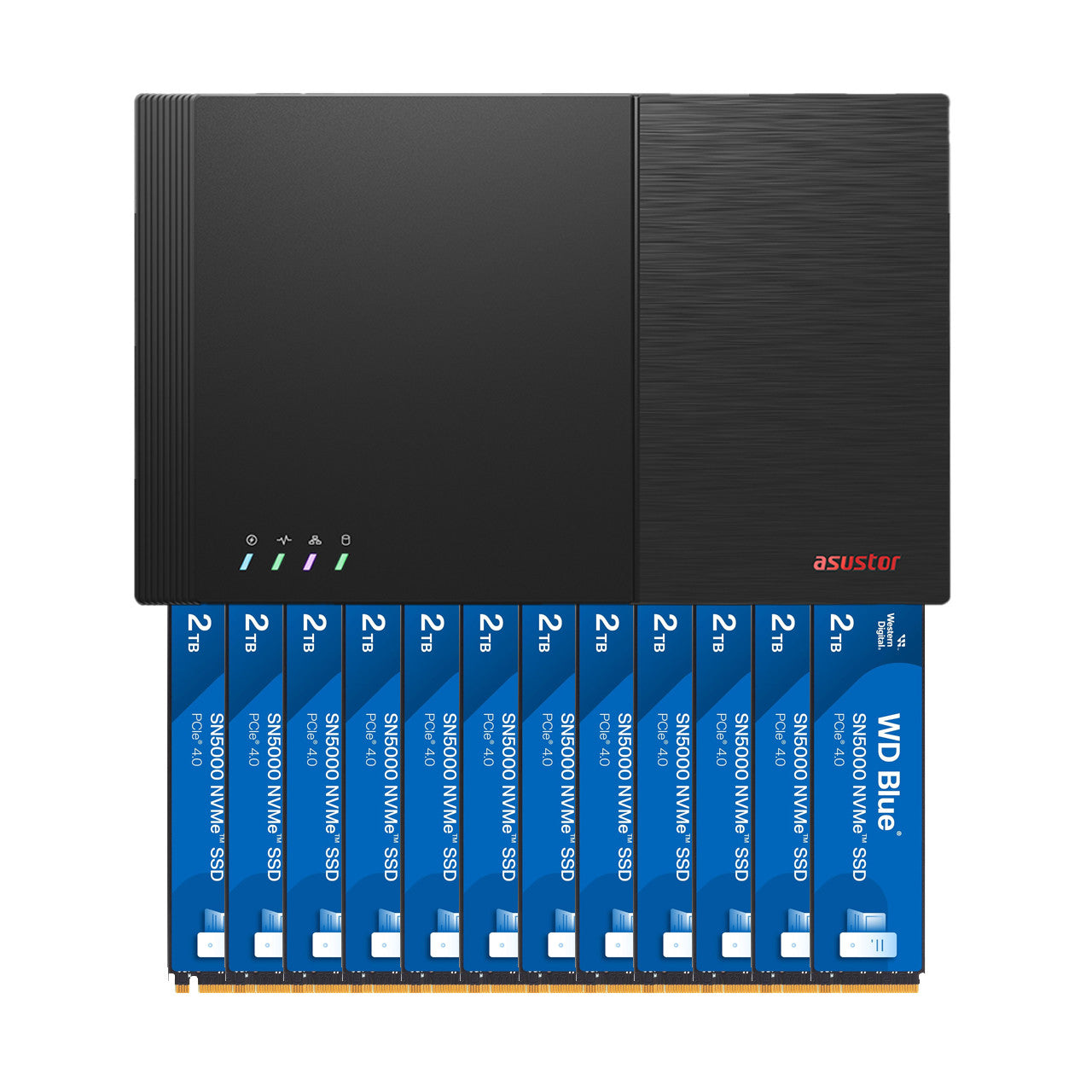 Asustor FS6812X Flashstor 12 Pro Gen 2 12 Bay NAS, Quad-Core 2.3GHz CPU, 16GB ECC RAM DDR5, 12xM.2 SSD Slots (Diskless) w/ 12 x 2TB NVMe SSD