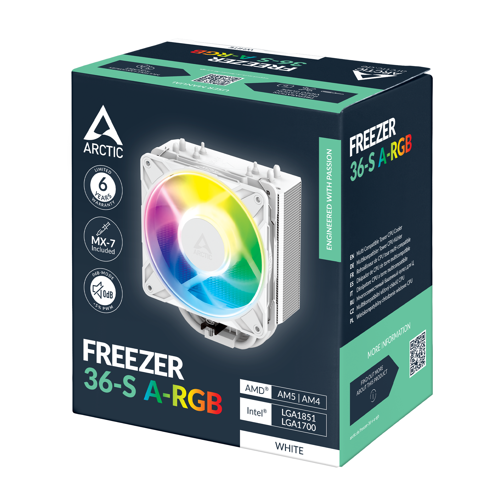 ARCTIC Freezer 36-S A-RGB Tower CPU Cooler | Multi Compatible | Black/White