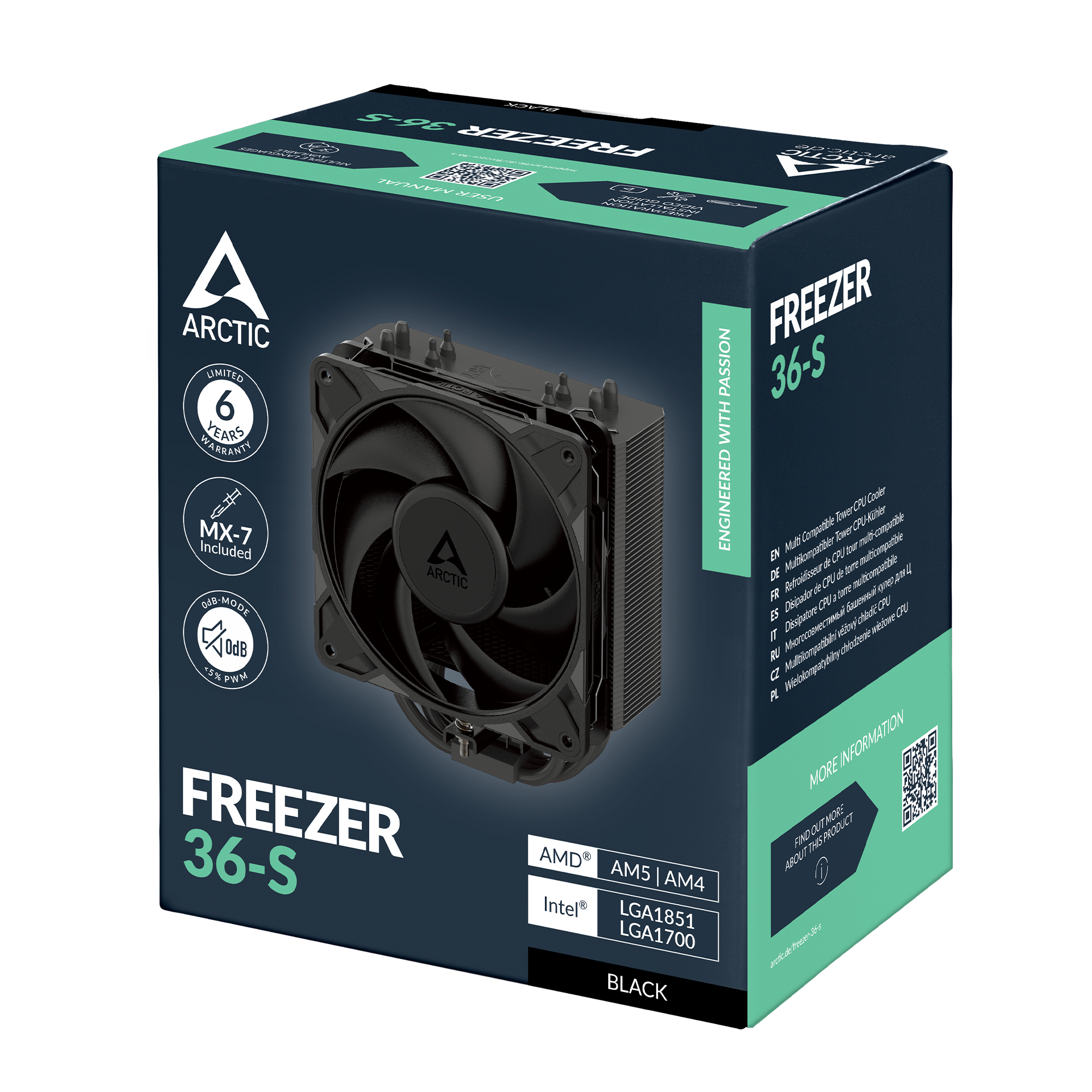 ARCTIC Freezer 36-S Tower CPU Cooler | Multi Compatible | Black-Gray/Black-Black
