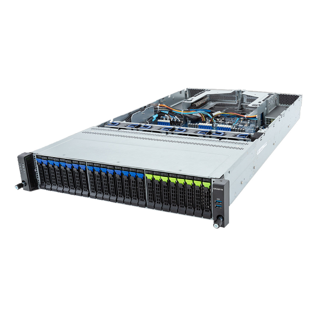Gigabyte 2U Rack Server - 5th/4th Gen Intel Xeon Scalable, Dual CPU, 4+4 2.5 Gen5 NVME/SATA/SAS Slots, 8x PCIe Gen5 GPUs G293-S42 Rev. AAP1