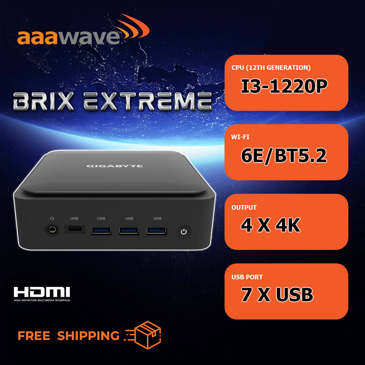 GIGABYTE BRIX Intel i3-1220P, Wifi 6E ,1x m.2 slot , Barebone No RAM,No Storage, No OS GB-BEi3-1220-BWUS