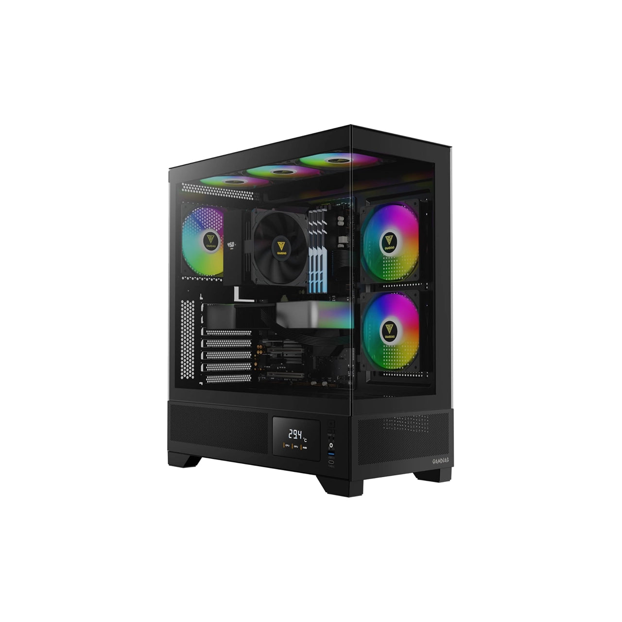 GAMDIAS ATLAS M1 A-RGB Mid-Tower Gaming PC Case | ATX | 3 x 120mm A-RGB PWM Fans | Seamless Tempered Glass | Black | GD-Atlas M1 Black