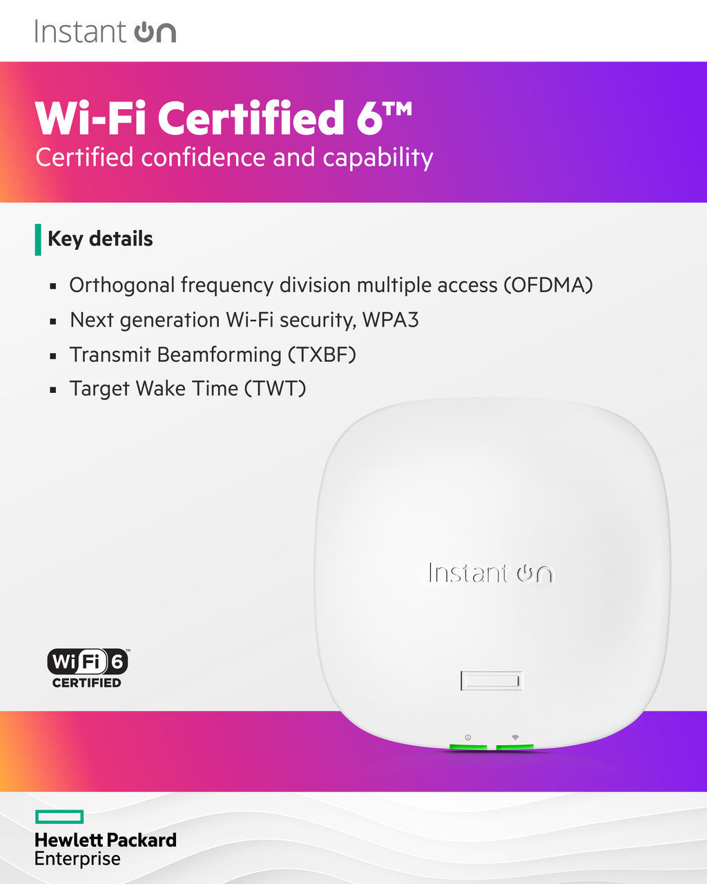 HPE Networking Instant On Access Point AP21 2x2 WiFi 6 Indoor