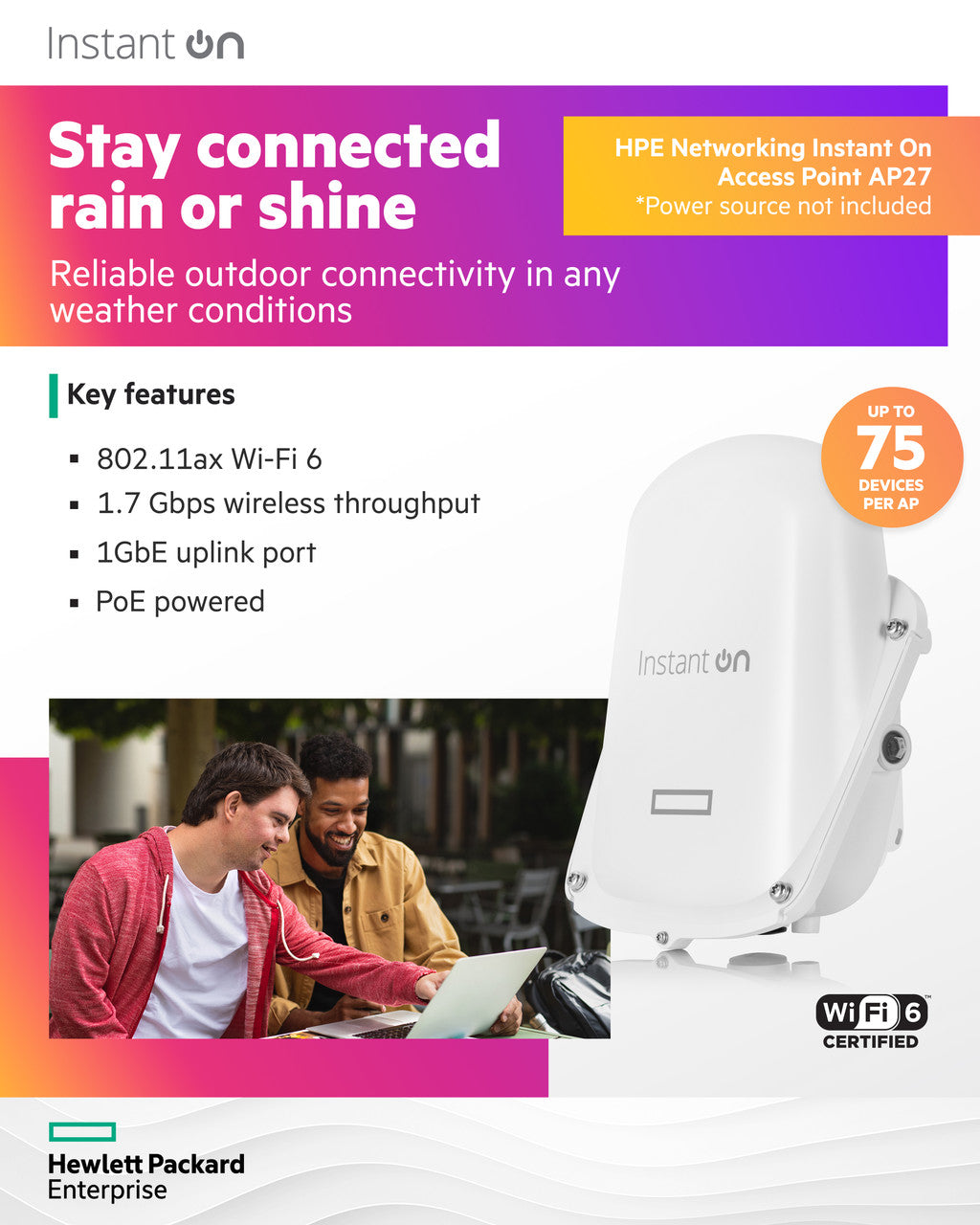 HPE Networking Instant On AP27 2x2 WiFi 6 Outdoor Wireless Access Point | US Model | Power Source Not Included | S1T36A
