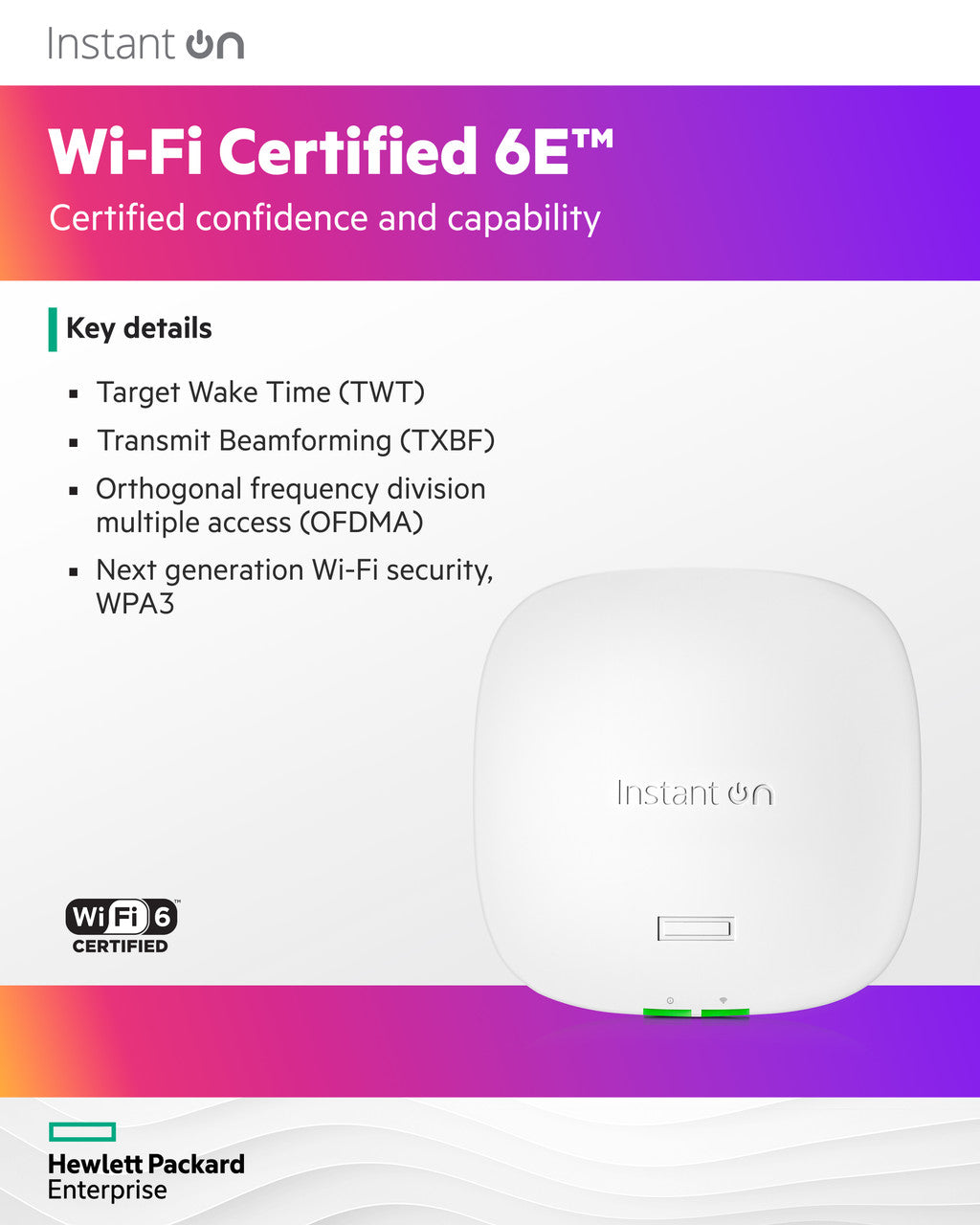 HPE Networking Instant On AP32 2x2 WiFi 6E Wireless Access Point |Secure, Tri-Band, Future Ready | Power Source Not Included | S1T22A