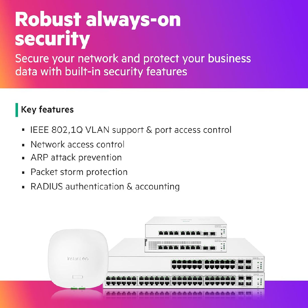HPE Networking Instant On 1930 24-Port Gb Ethernet 24xGE, 4X 1G, 10G SFP+, L2+ Smart Switch US Cord | JL682A#ABA